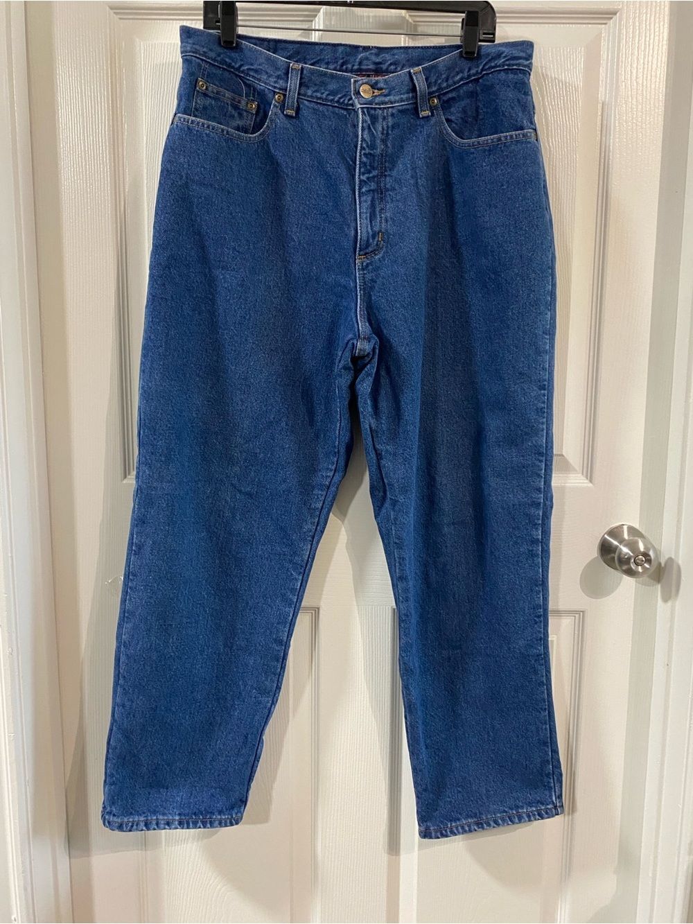 LL BEAN Thick Red Flannel-Lined Cotton Denim Jeans WMNS 16P Vintage 90s Cottage - Picture 5 of 8